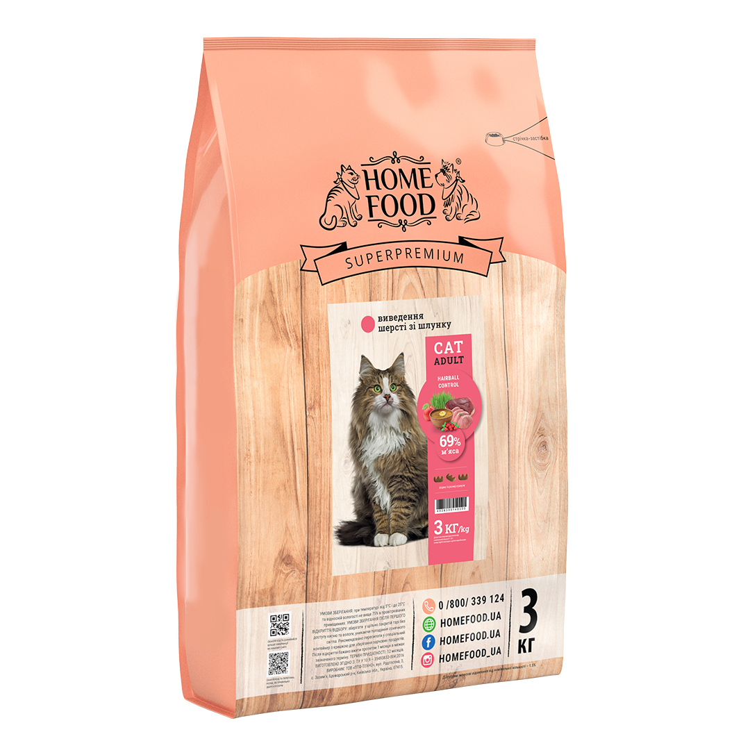 

Корм для кошек Home Food Hairball Control для выведения шерсти 3 кг