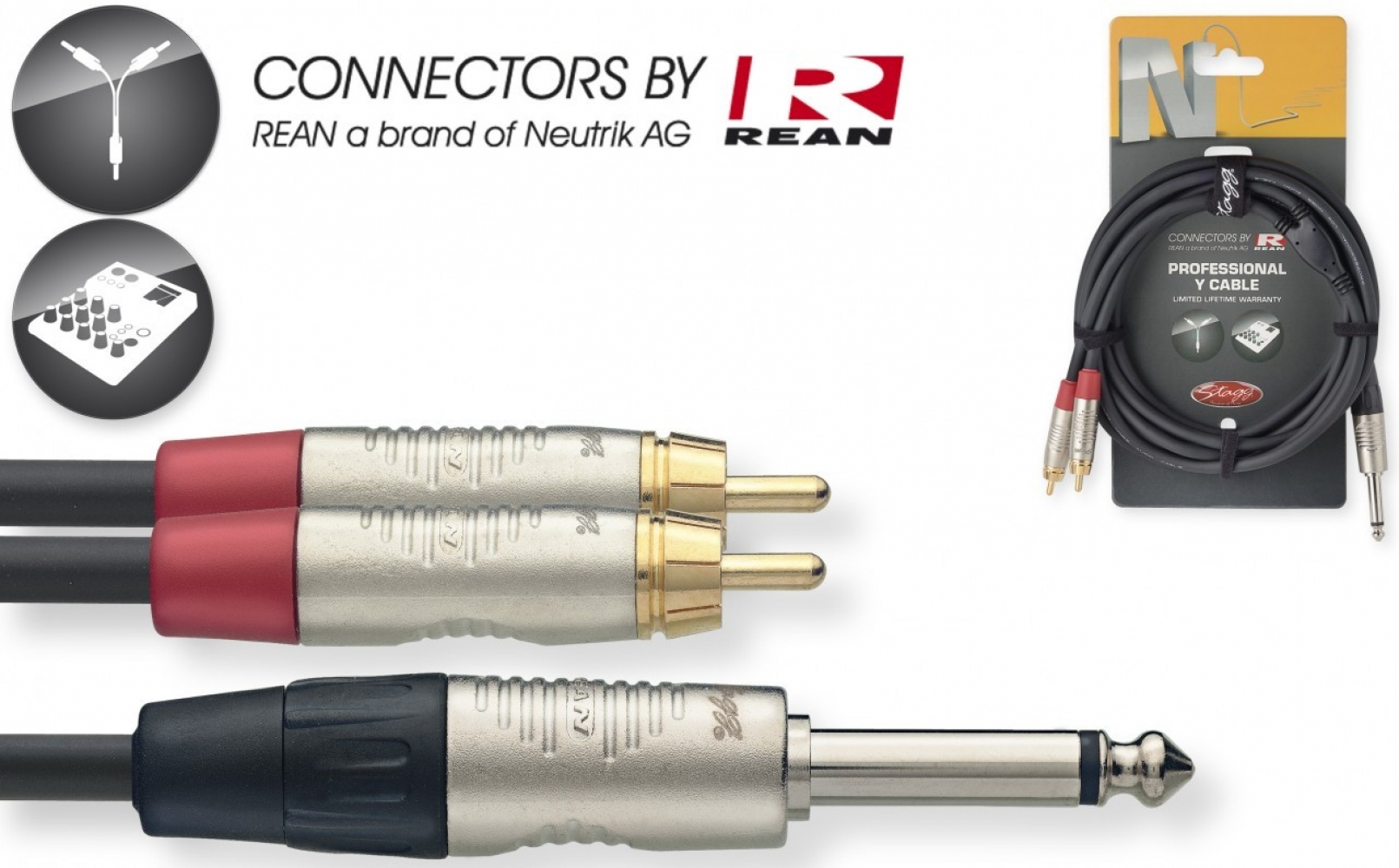 

Инсертный кабель Jack 6,3 Stereo - 2XRCA 3 м Stagg NYC3/P2CMR