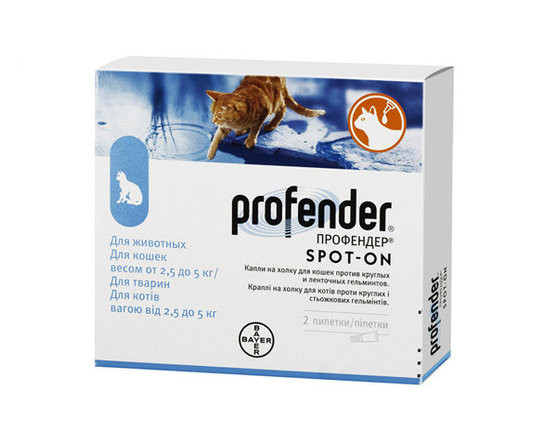 

BAYER PROFENDER для кошек, 2,5-5 кг, 0,7 мл, 2 пипетки