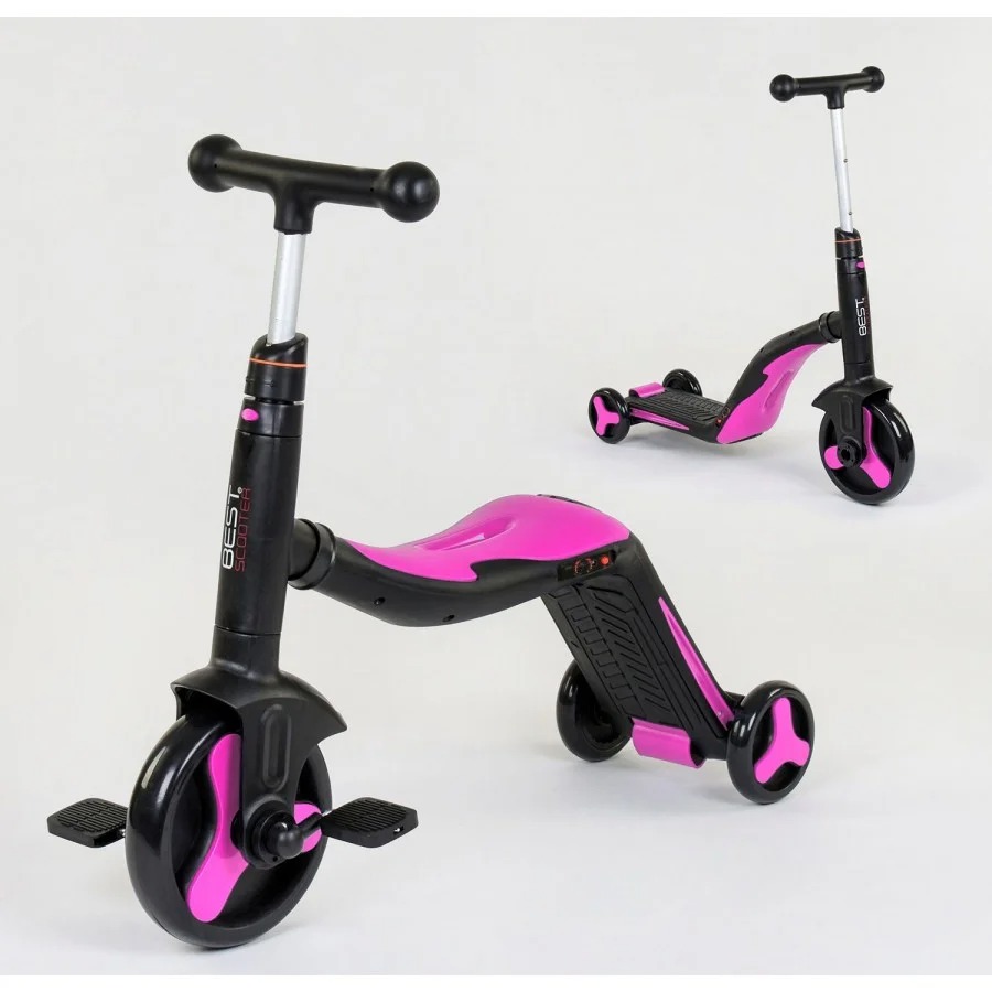 

Самокат беговел велосипед 3в1 Best Scooter JT с подсветкой 8 мелодий Розовый