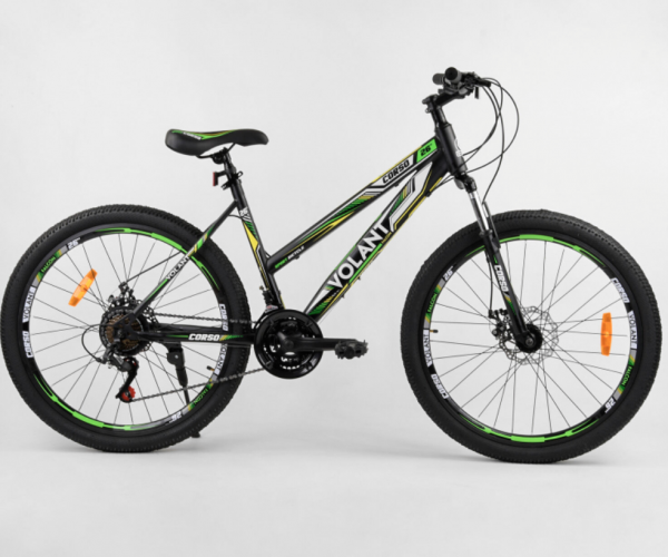 

Велосипед спортивный детский CORSO VOLANT 40091, 26 дюймов, стальная рама, 21 скорость, Черно-зеленый