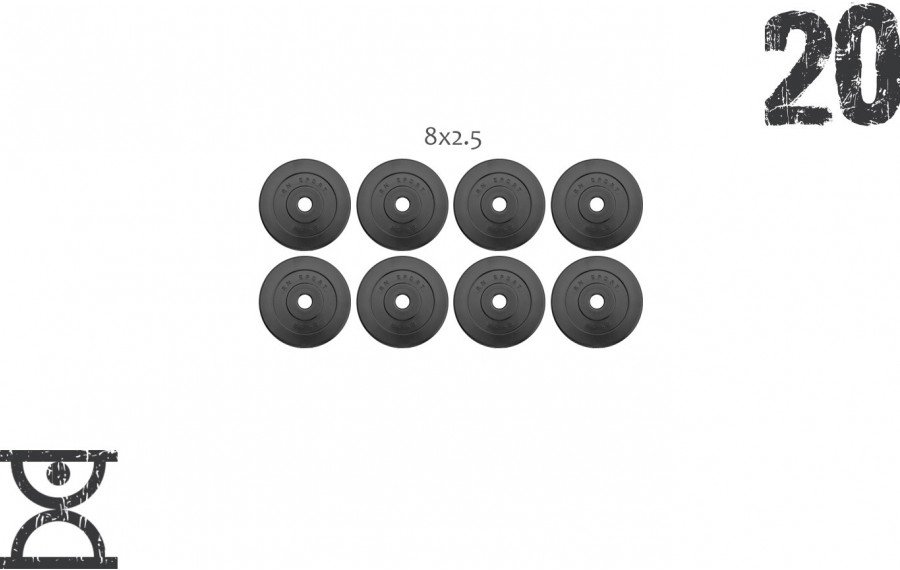 

20 кг (8x2.5) дисков, покрытых пластиком (31 мм)