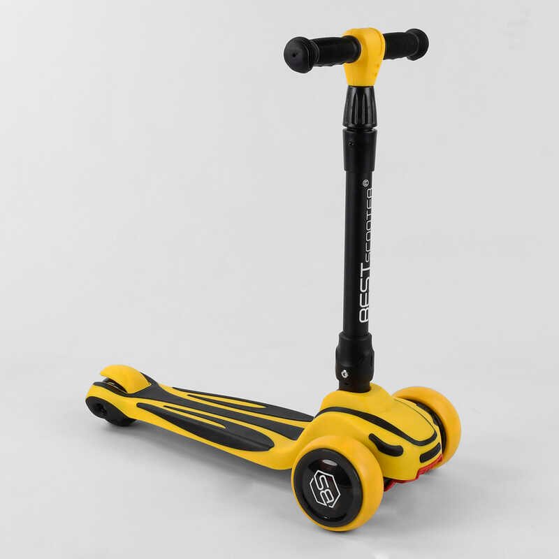 

Самокат трехколесный S-4788 Best Scooter, желтый, maxi, складной алюминиевый руль, 3 колеса PU со подсветкаом, d=12 см