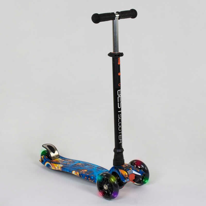 

Самокат А 25536 /779-1334 maxi синий "Best Scooter" пластмассовый, 4 колеса PU, подсветка, трубка руля алюминиевая, d=12см