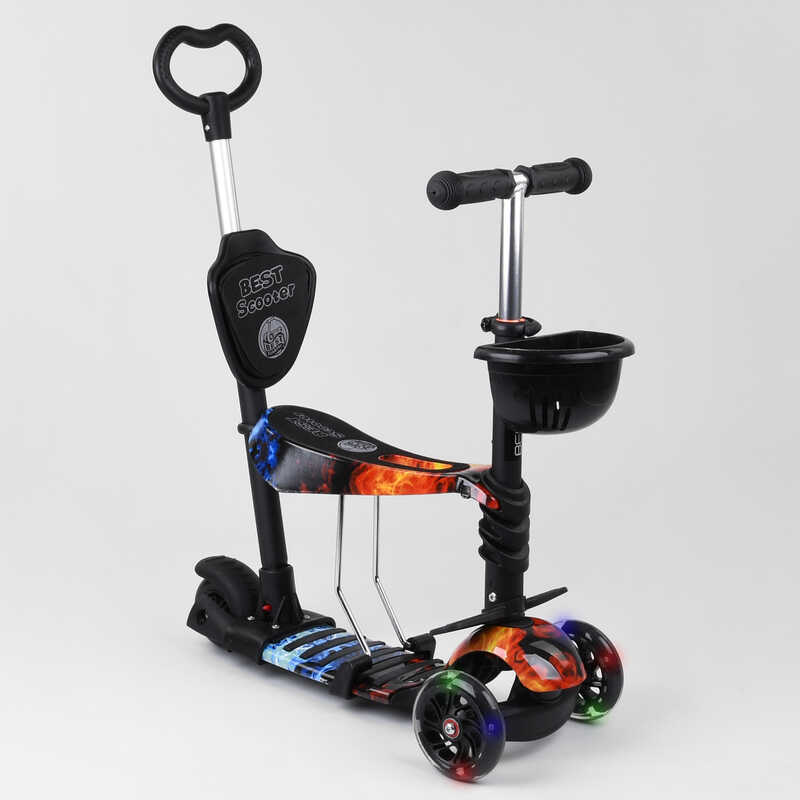 

Самокат 5в1 21700 Best Scooter, черный, абстракция, PU колеса, подсветка колес