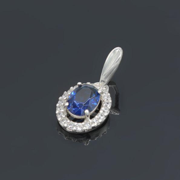 

Серебряный кулон Овал синий фианит