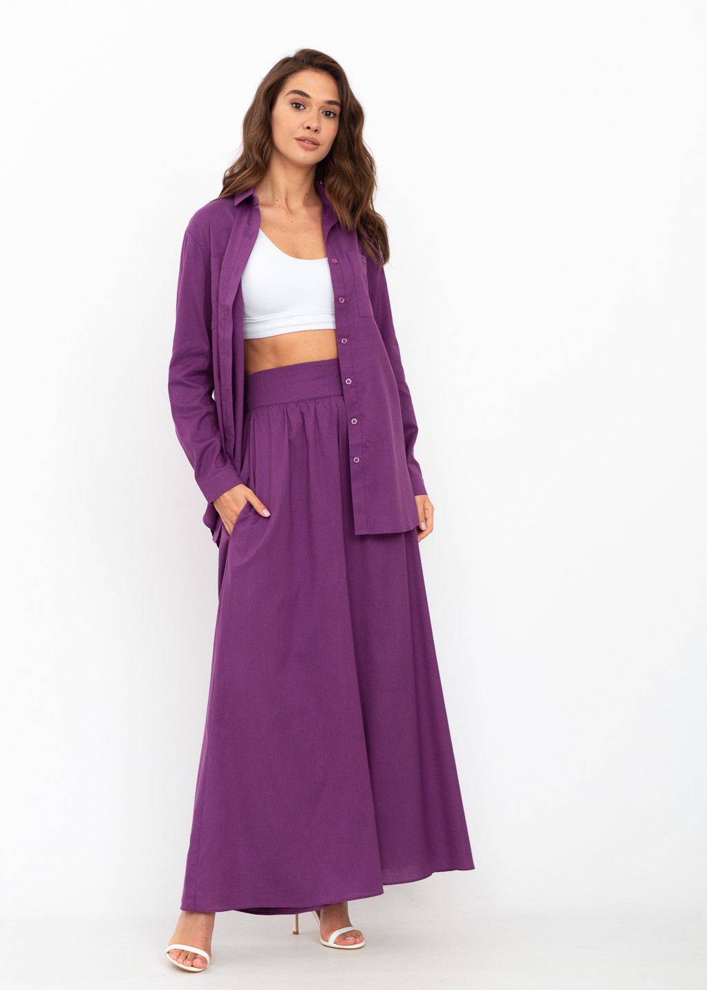 

Льняной костюм с длинной рубашкой ENME 0629-650 XS Фиолетовый