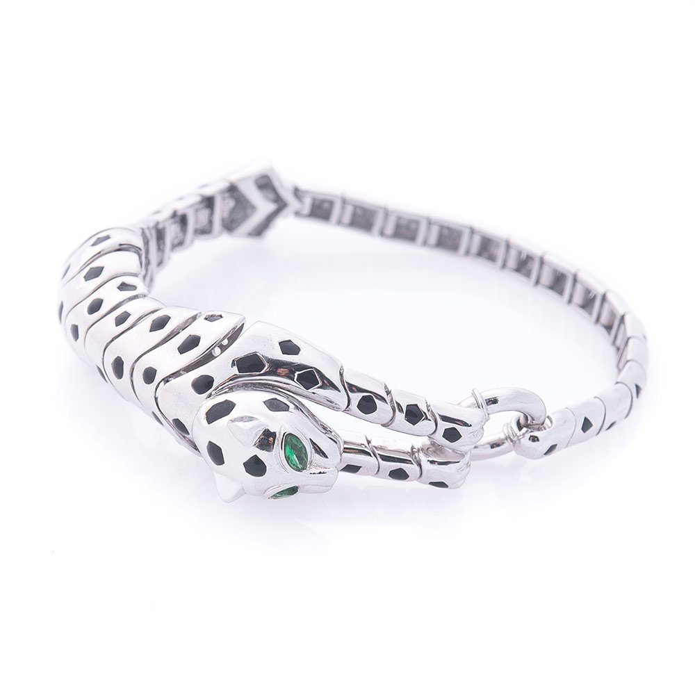 

Золотой браслет "Пантера" (эмаль, фианит) б03749 Оникс 19.5