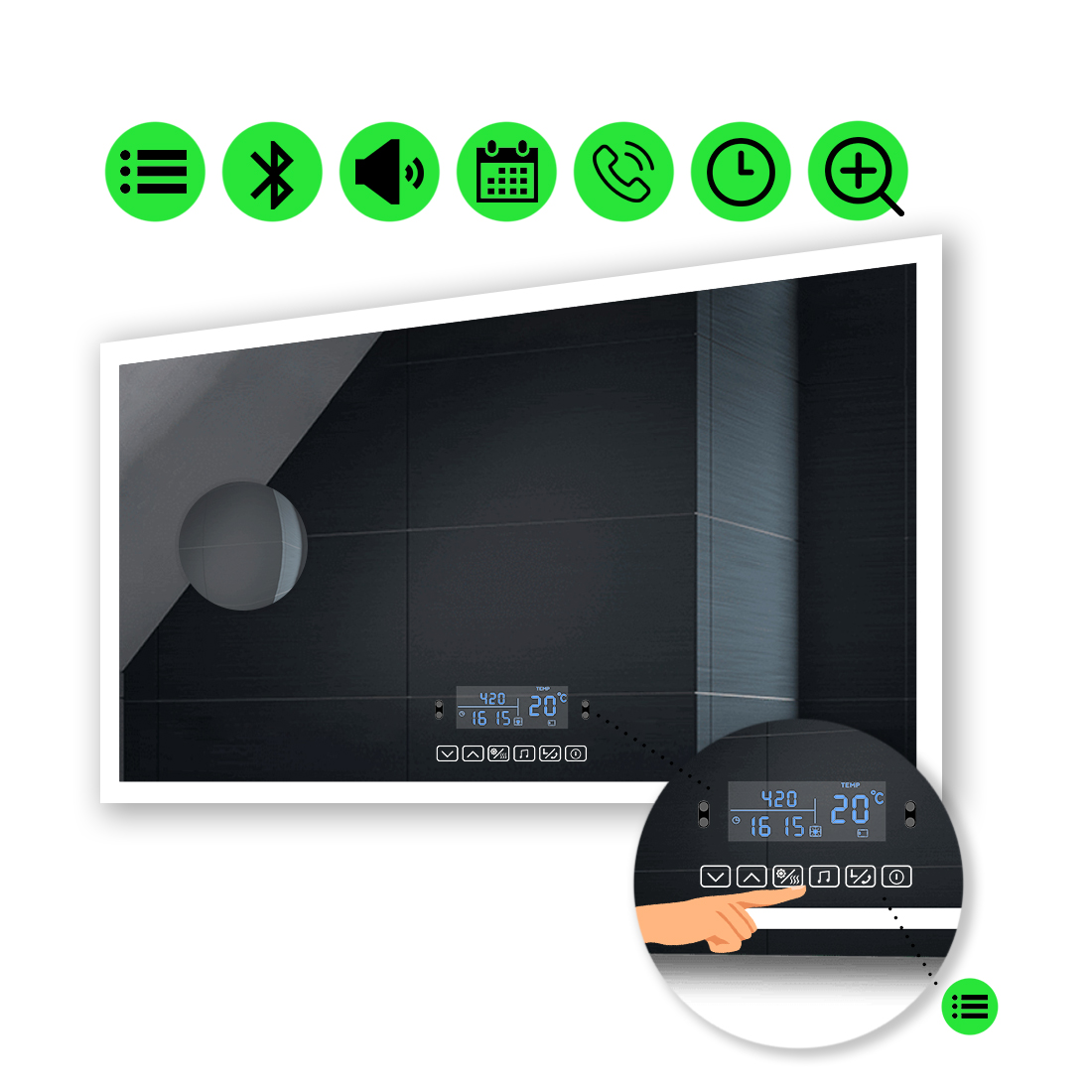 

Зеркало Simphony с Led-подсветкой, с мультиблоком, с линзой без подсветки 120x80 см