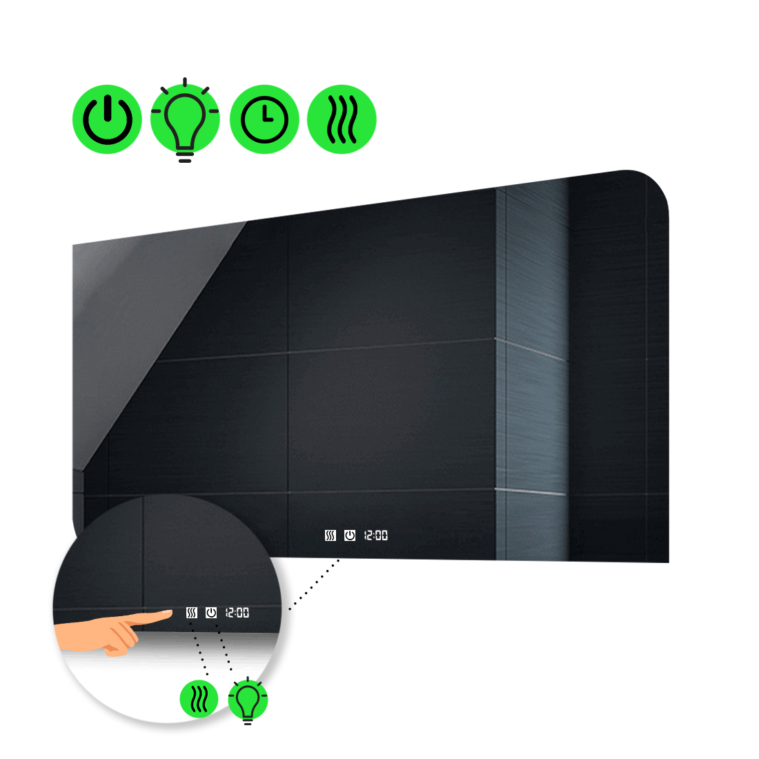 

Зеркало Simona с Led-подсветкой, с двух канальными сенсорами, с часами и подогревом 90x80 см