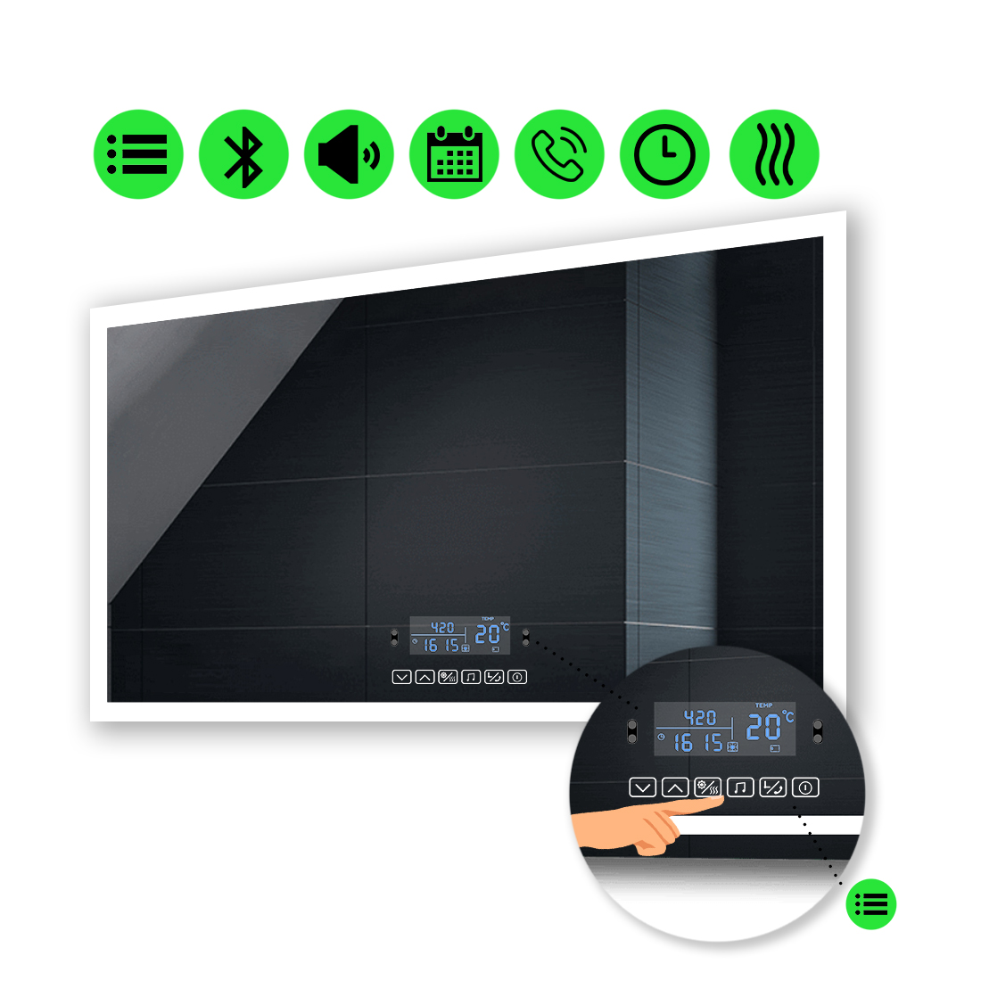 

Зеркало Simphony с Led-подсветкой, с мультиблоком и подогревом 90x60 см