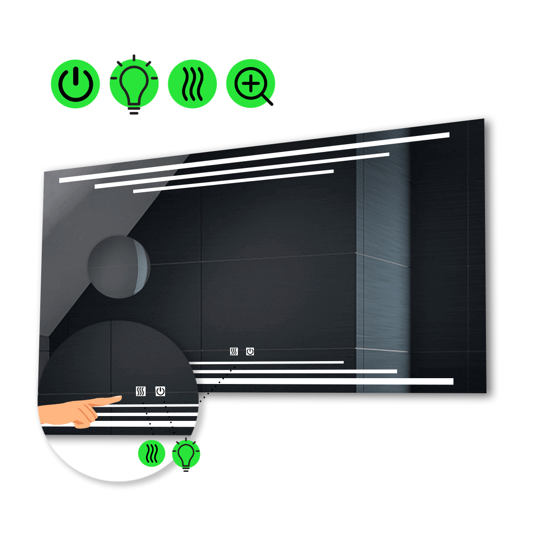 

Зеркало Francisca с Led-подсветкой, с двух канальными сенсорами, подогревом, линзой без подсветки 80x60 см