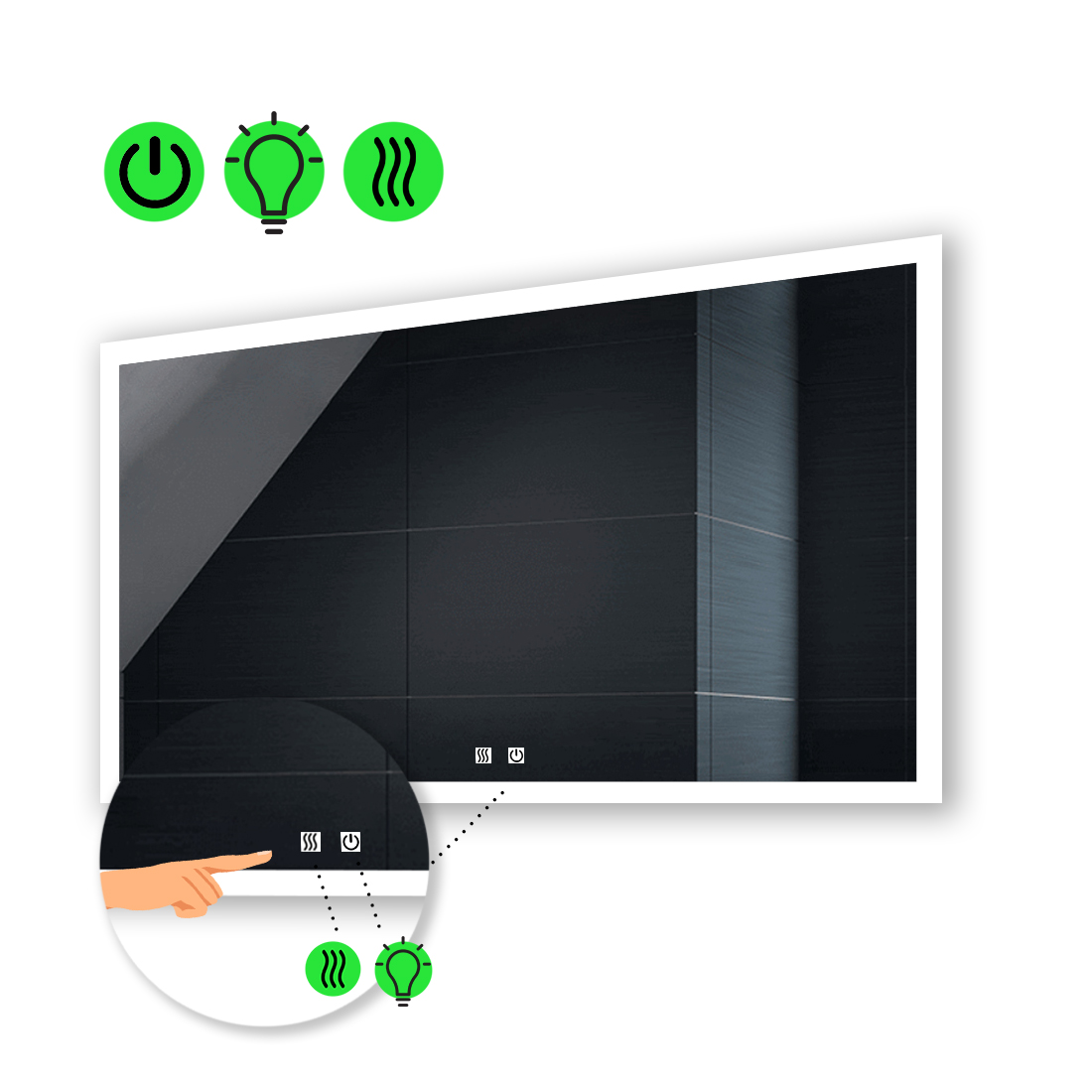 

Зеркало Simphony с Led-подсветкой, двумя сенсорными выключателями, подогревом 100x80 см