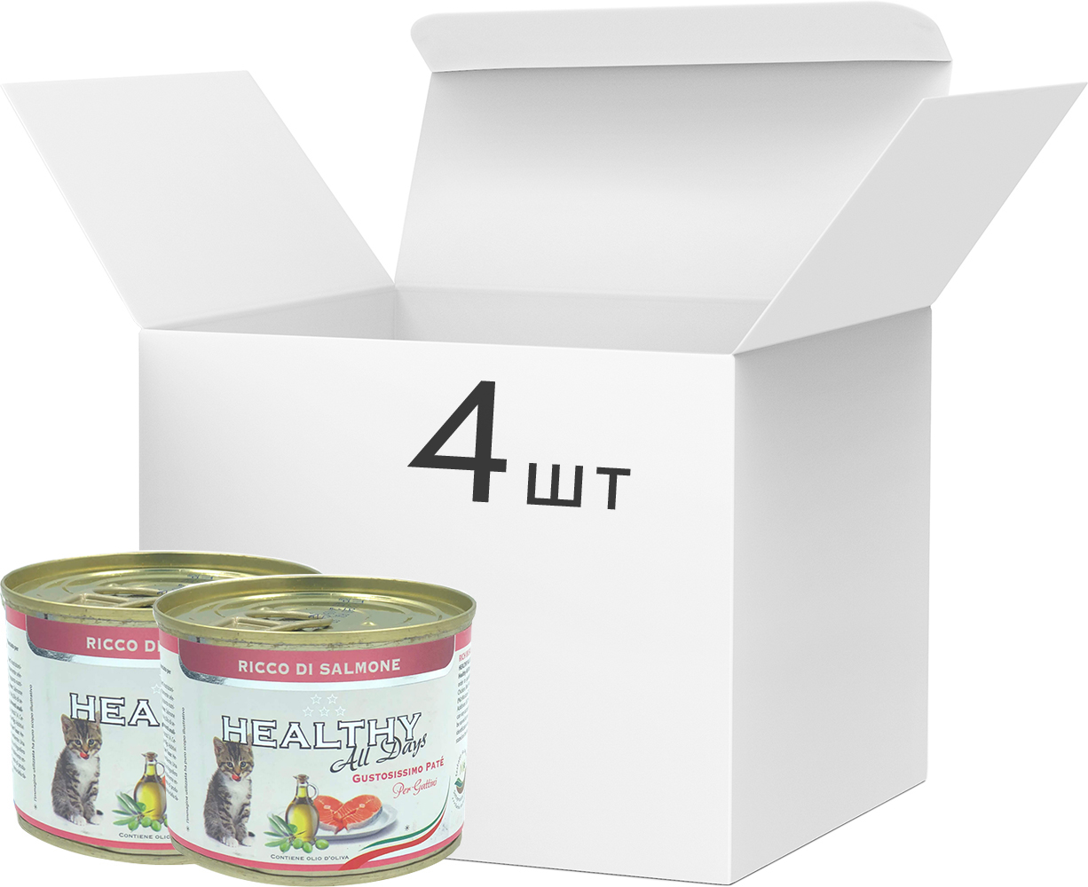 

Упаковка влажного корма для кошек Healthy All Days Cat Pate Salmon Kitten 200 г х 4 шт