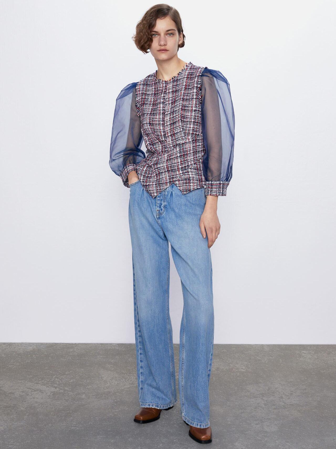 

Блузка Zara 8351/023/330-ABNR XS Синяя с красным и белым