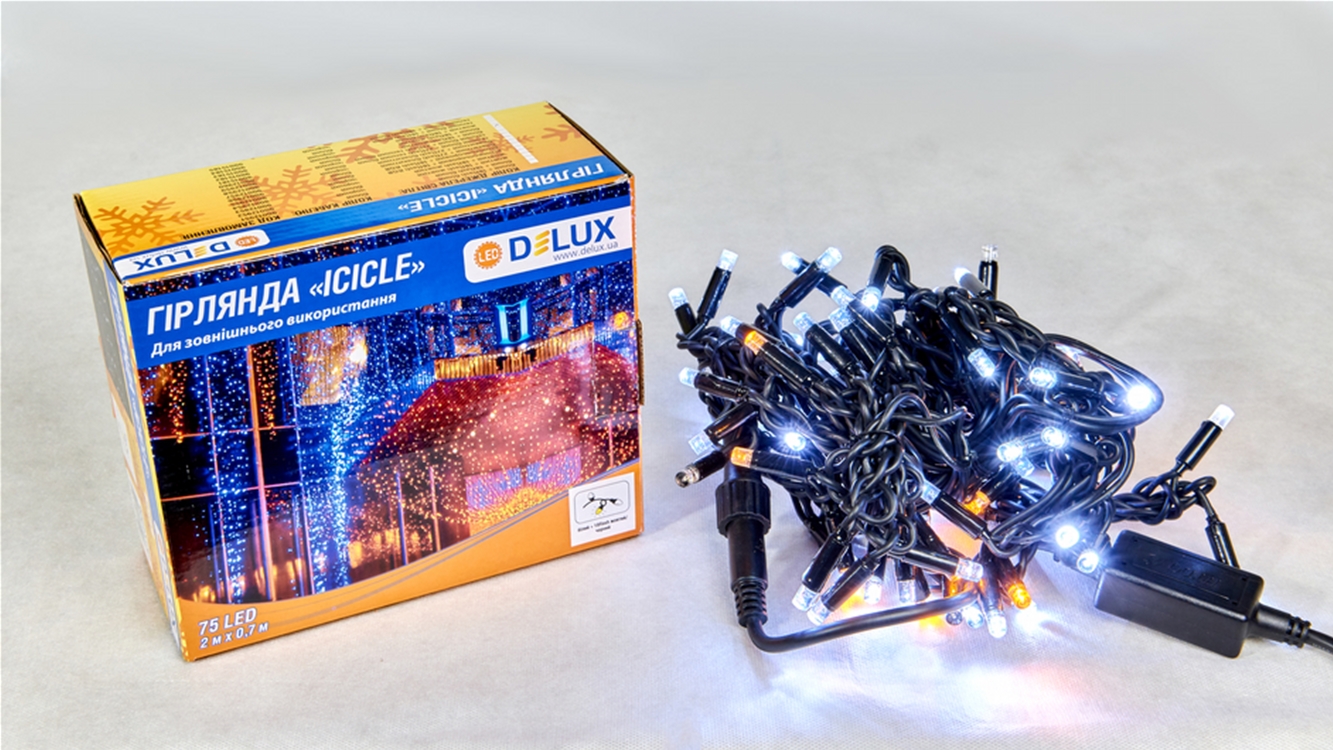 

Светодиодная гирлянда DELUX ICICLE 100LED 2x0.7 м Желтый flash Белый/Черный IP44 (90015182)