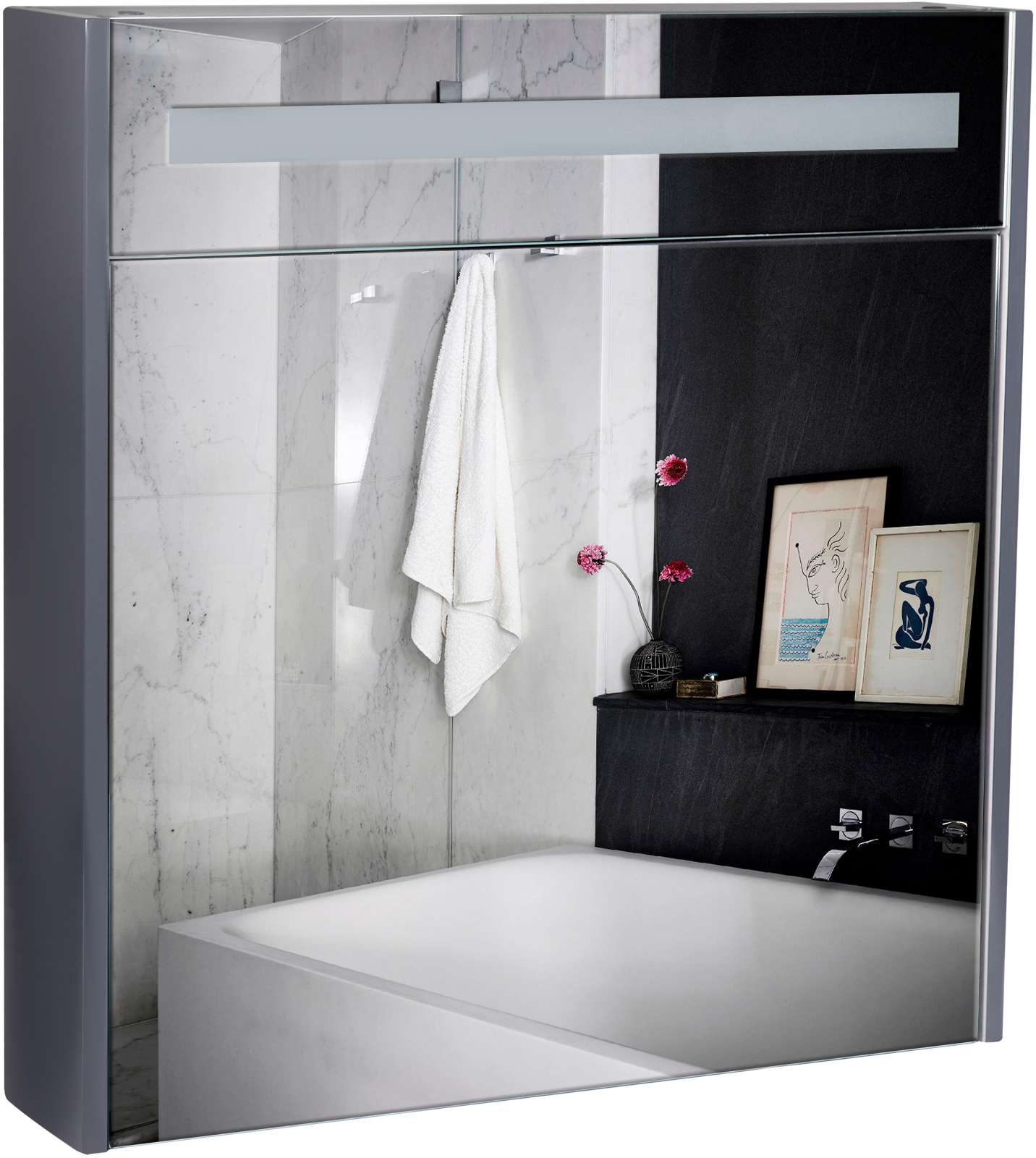 

Зеркальный шкаф QTAP Robin QT1377ZP7002G с подсветкой серый
