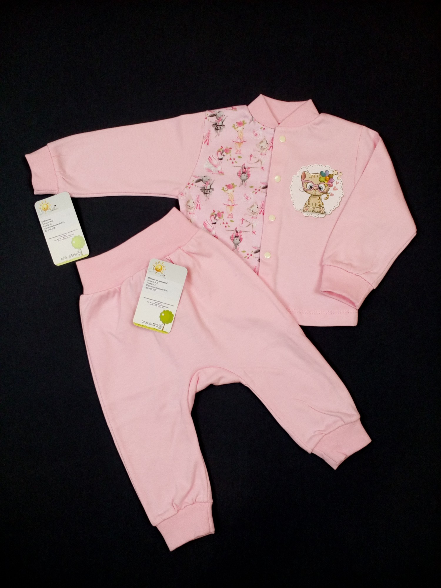 

Комплект для девочки (кофточка + штанишки) HappyTot Кошечка 86см розовый 930н