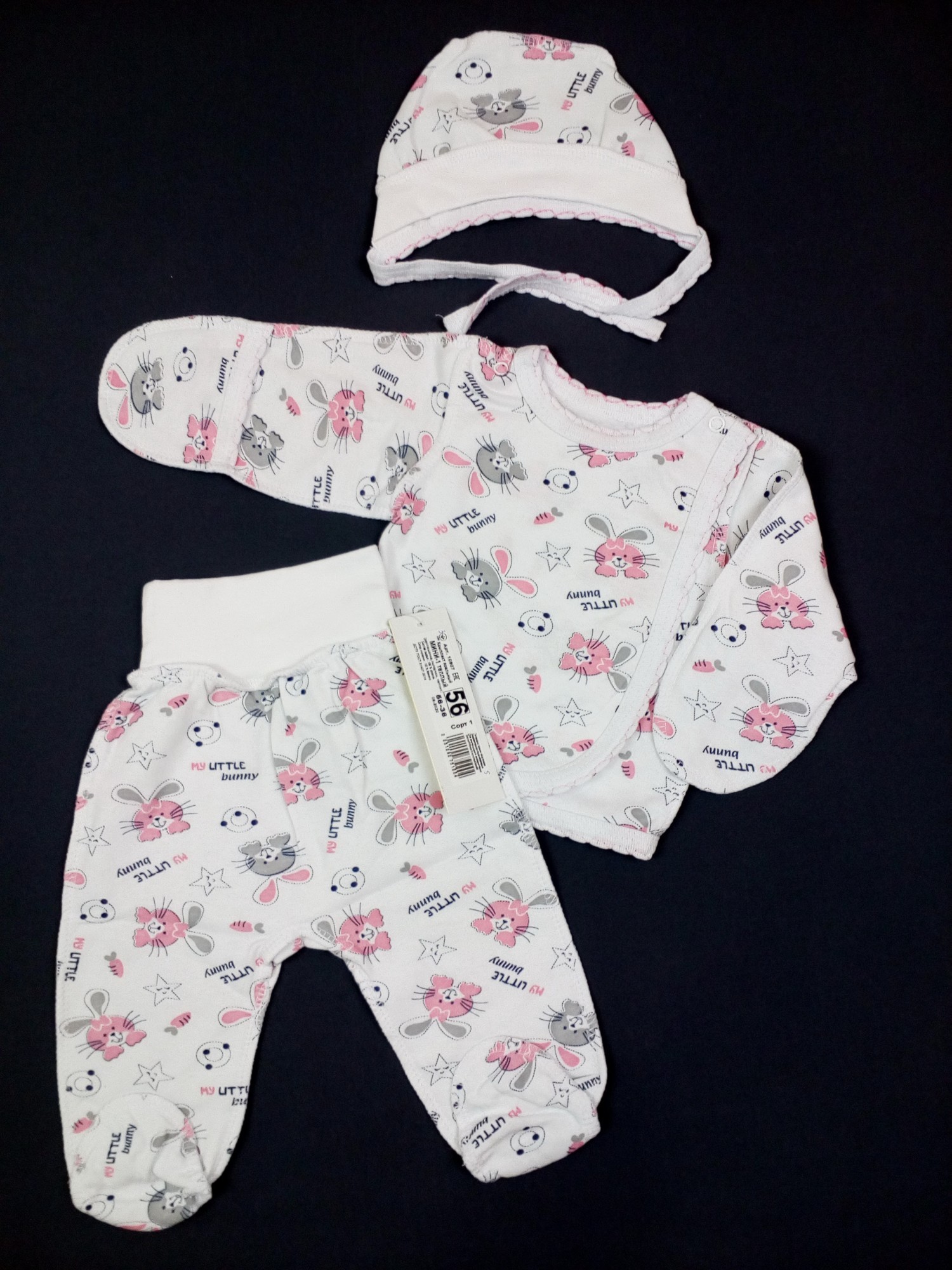 

Комплект из байки мини (распашонка+ползунки+чепчик) GABBI My little bunny 56см белый 10907