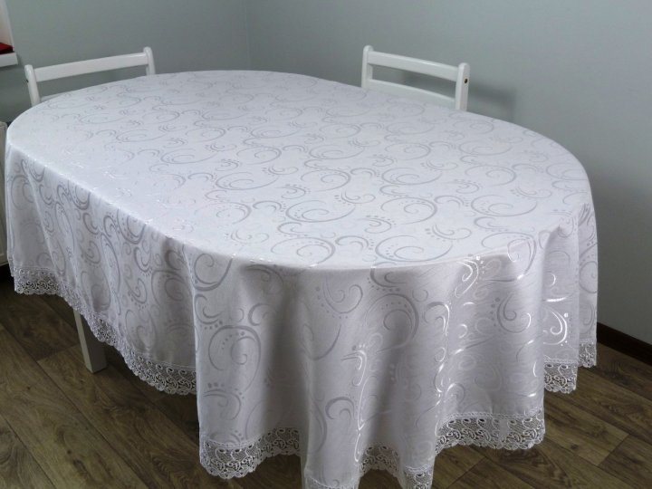 

Скатерть жаккардовая CARDION овальная Alya 160x220 белая, oda
