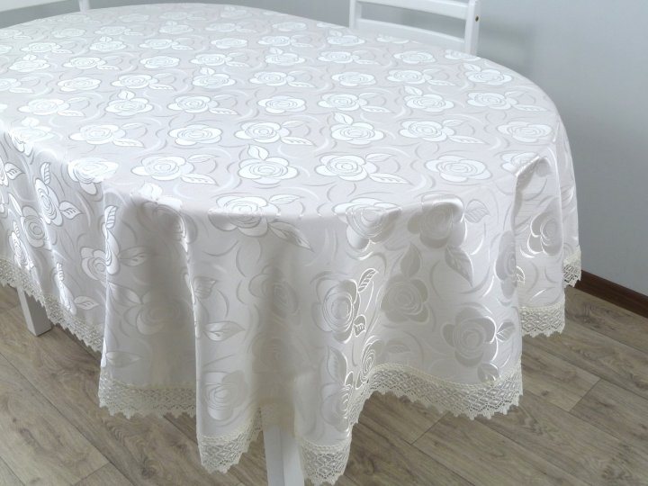 

Скатерть жаккардовая CARDION овальная Bella 160x220 кремовая