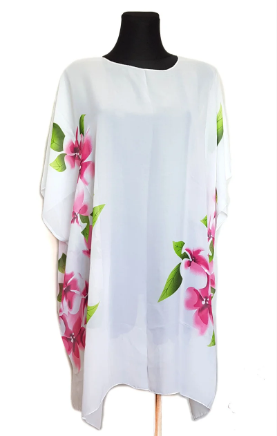

Пляжная шифоновая туника Fashion Альмерия цветы One Size 90*83 см белый