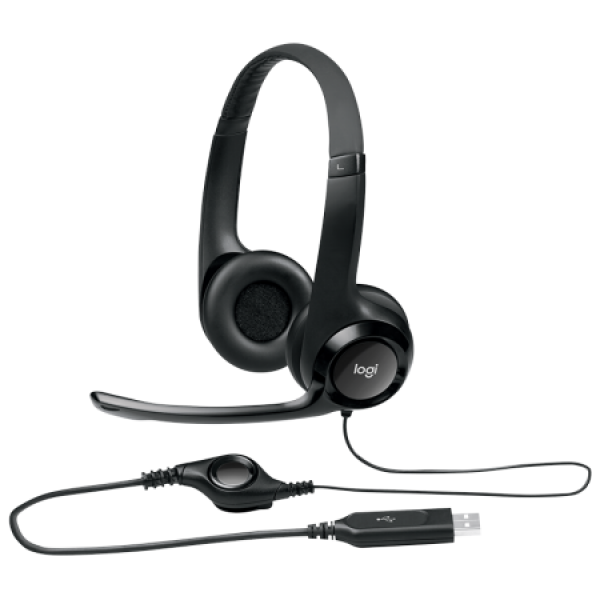 

Наушники с микрофоном настраиваемая USB гарнитура Logitech H390 мягкими накладками наушников Black (2599)
