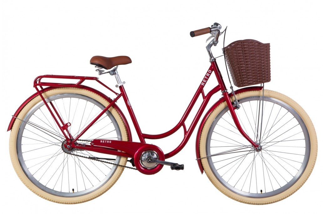 

Велосипед ST 28 Dorozhnik RETRO Velosteel 19 рубиновый с багажником зад St, с крылом St, с корзиной Pl 2021