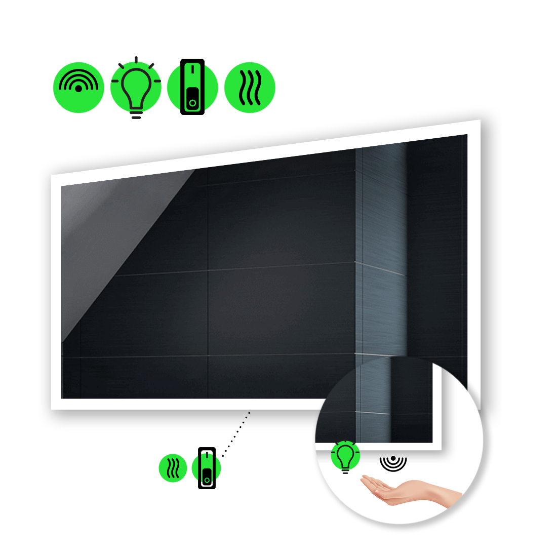 

Зеркало Simphony с Led-подсветкой, ИК включателем, с подогревом с механическим выключателем 110x70 см