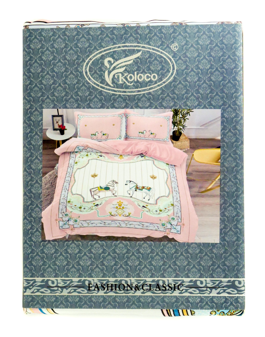

Комплект постельного белья Koloco Hermes Horses Pink Евро сатин 200x230 см