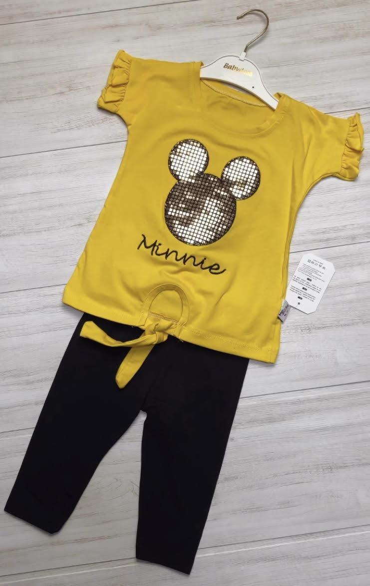 

Модный костюм для девочки Babydoss летний с футболкой и шортами 110 см горчичный