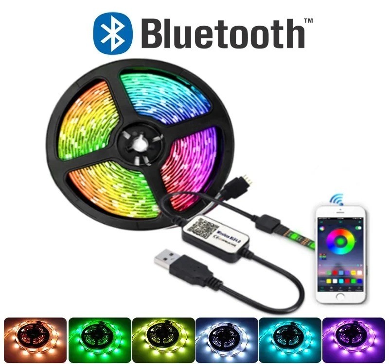 

Светодиодная лента 5050 RGB 5м от usb 5V с Bluetooth (управление через телефон)