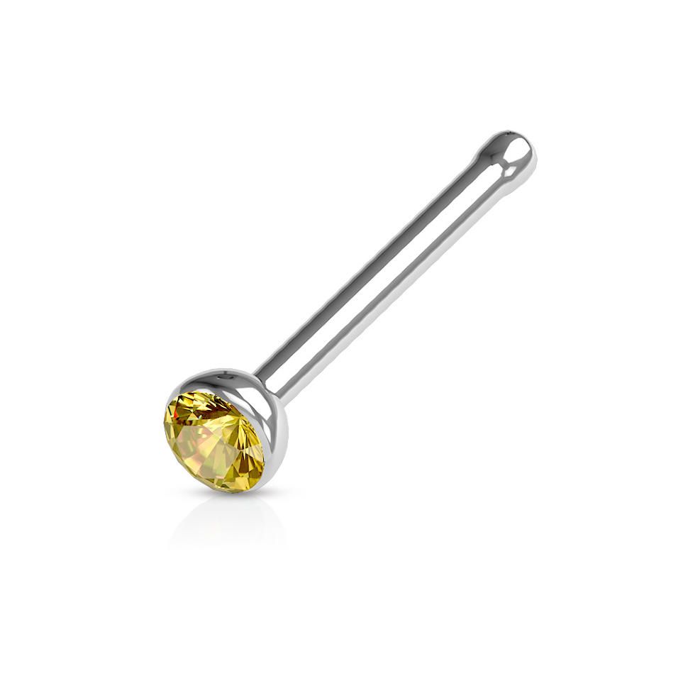 

Серьга для пирсинга носа PiercedFish NOSEB031, с фианитом (Толщина 0,8 мм, цвет: желтый)