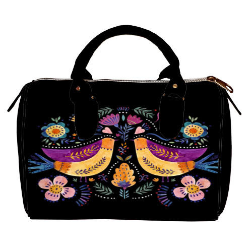 

Сумка бочонок Barrel Presentville Птички на черном фоне 28x18x17 см