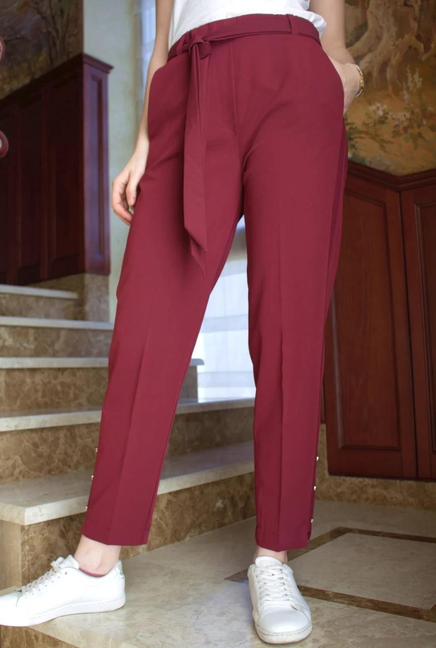 

Брюки Classic Fashion летние женские брюки на резинке с поясом бордо  2XL, Брюки Classic Fashion летние женские брюки на резинке с поясом бордо 52 2XL