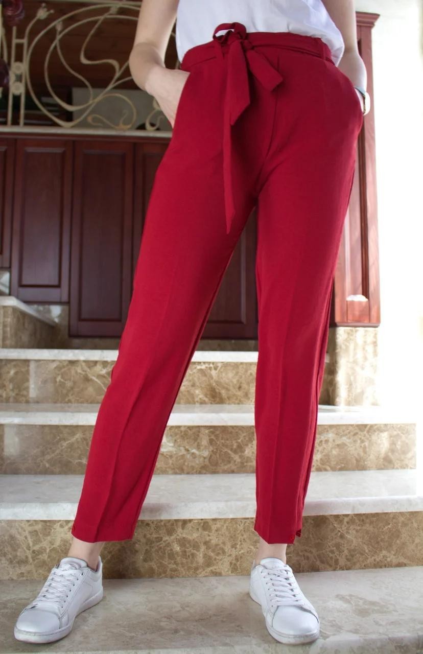 

Брюки Classic Fashion летние женские с поясом на резинке бордовые  XL, Брюки Classic Fashion летние женские с поясом на резинке бордовые 50 XL