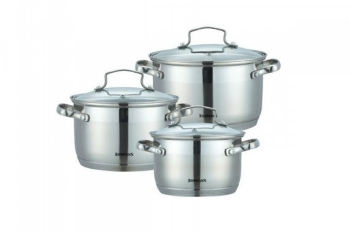 

Набор посуды с крышками из нержавеющей стали Bohmann 6 пр. с индукционным дном BH-71903