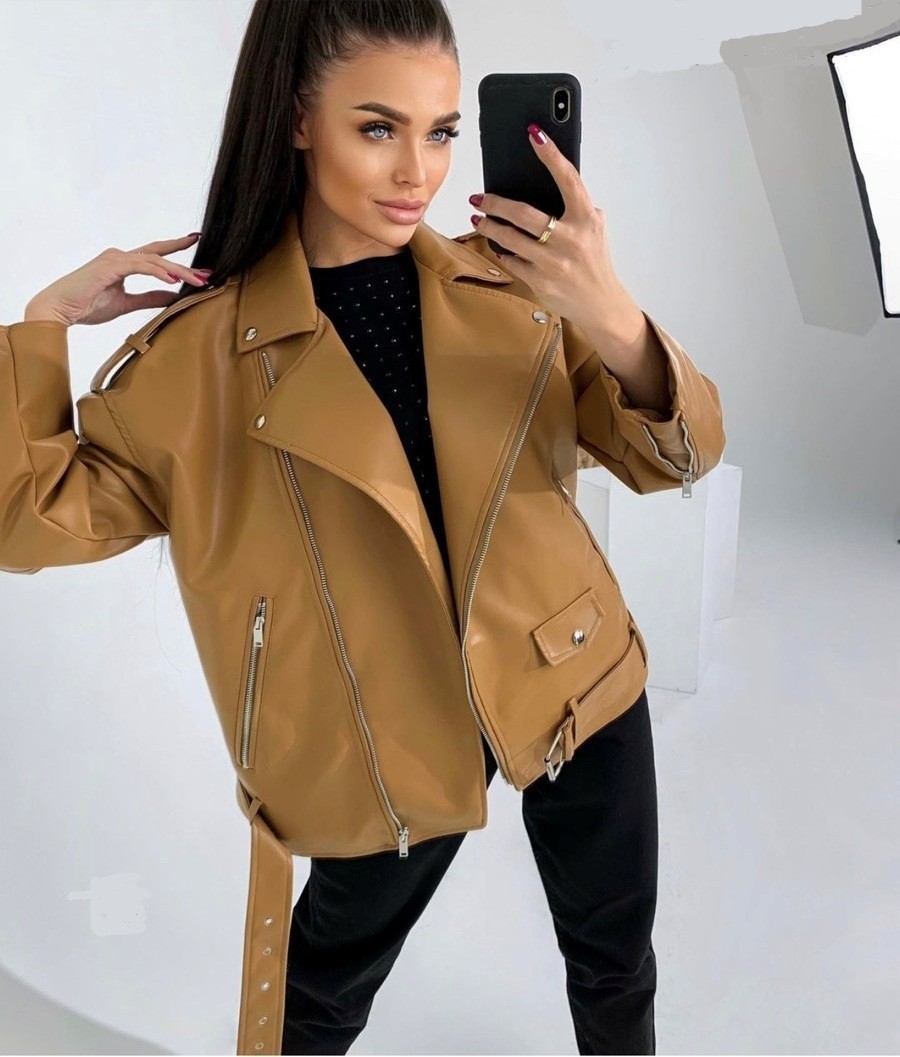 

Куртка косуха из экокожи ATFT Basic  темно-бежевая оверсайз 2023, Куртка косуха из экокожи ATFT Basic M темно-бежевая оверсайз 2023