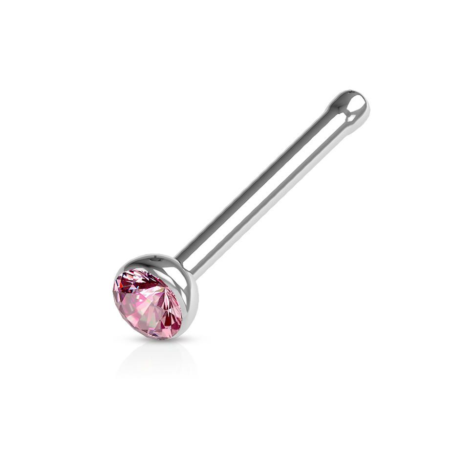 

Серьга для пирсинга носа PiercedFish NOSEB031, с фианитом (Толщина 0,8 мм, цвет: розовый)