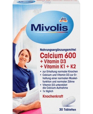 

Витаминные таблетки Mivolis Calcium 600 + Vitamin D3 + K1 + K2 PD108 таблетки 30шт (P-6910806230574)