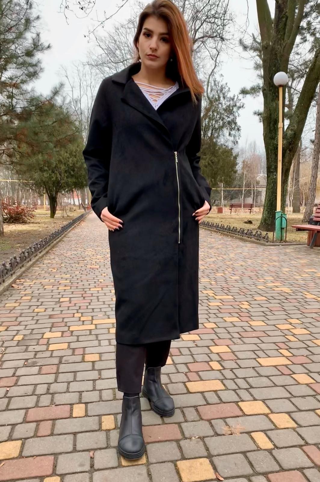 

Пальто замшевое MALIKA цвет черный  L-XL, Пальто замшевое MALIKA цвет черный 46 L-XL