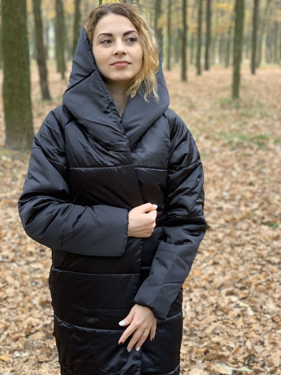 

Пуховик MaLika одеяло зима oversize с капюшоном черный 42-44
