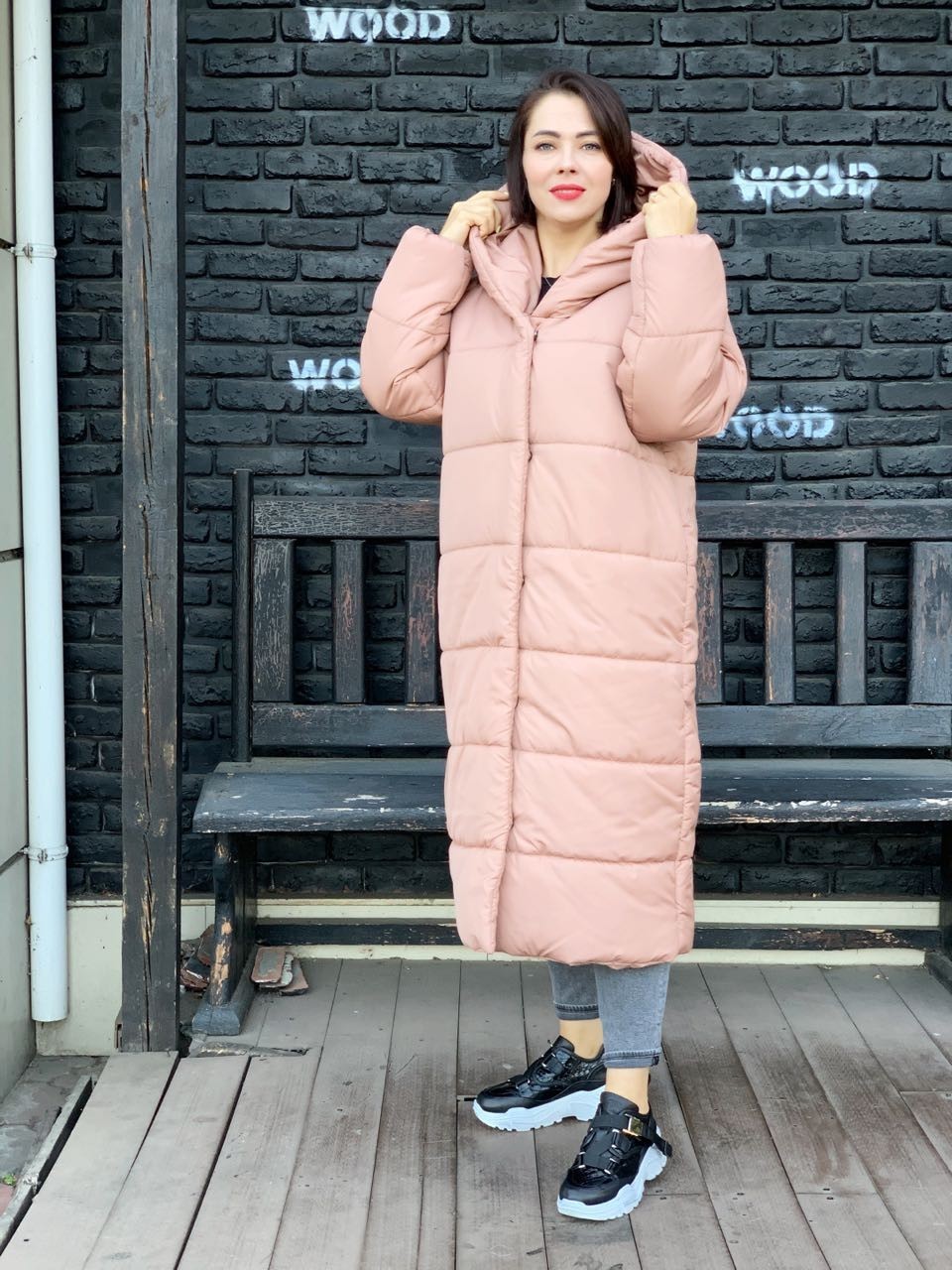 

Куртка MaLika одеяло длинная oversize зима песочная пудра 58-60
