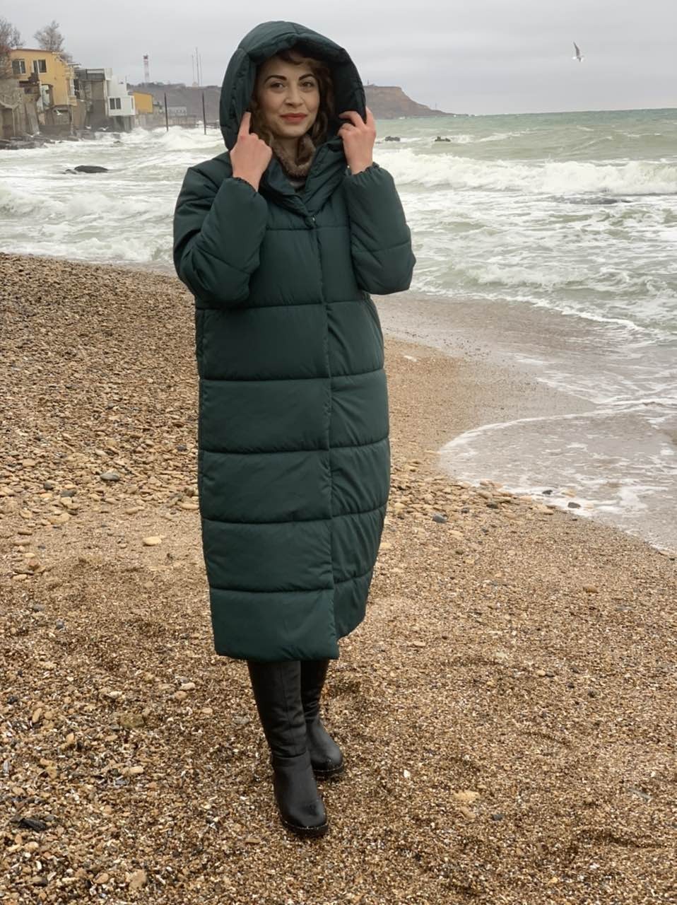 

Пуховик MaLika одеяло зима oversize с капюшоном хвоя 58-60