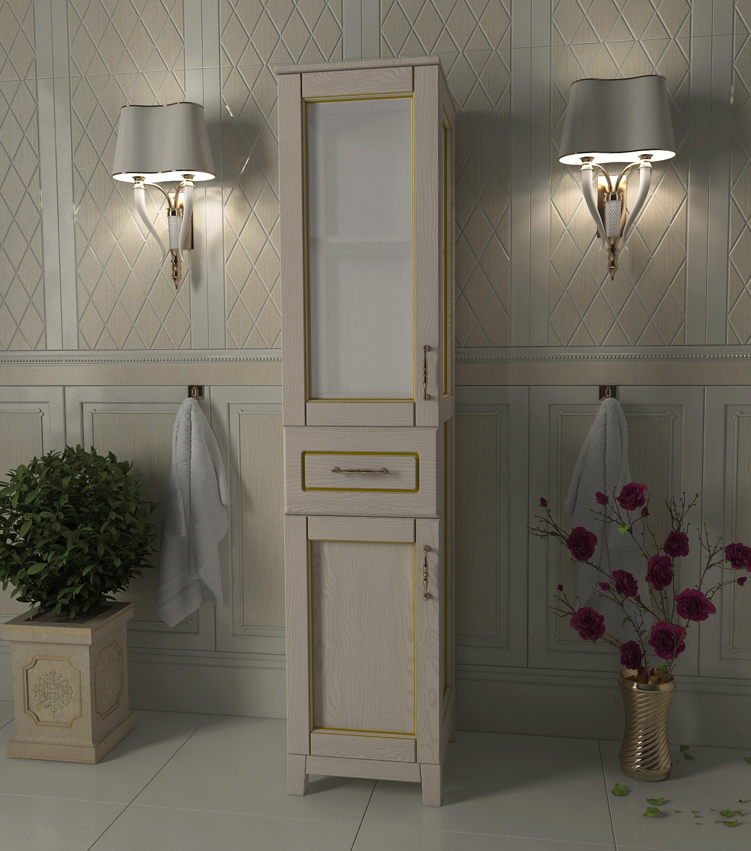 

Пенал Мрамор 70 Слоновая кость + патина золото