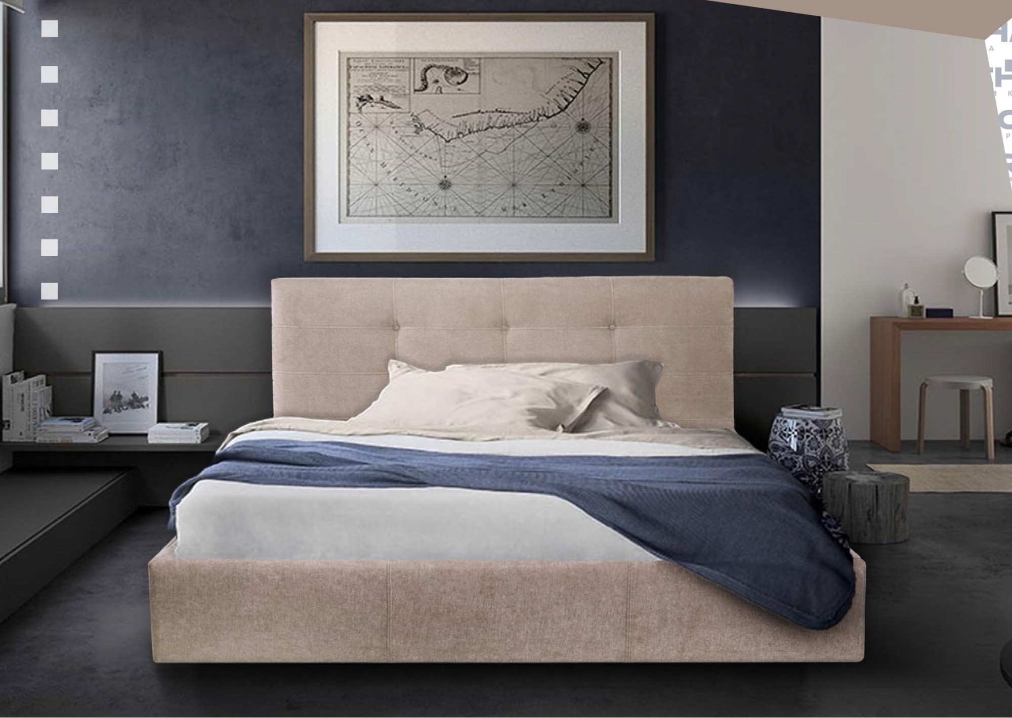 

Кровать Двуспальная Manchester Comfort 180 х 190 см Мисти Mocco С подъемным механизмом и нишей для белья Серая