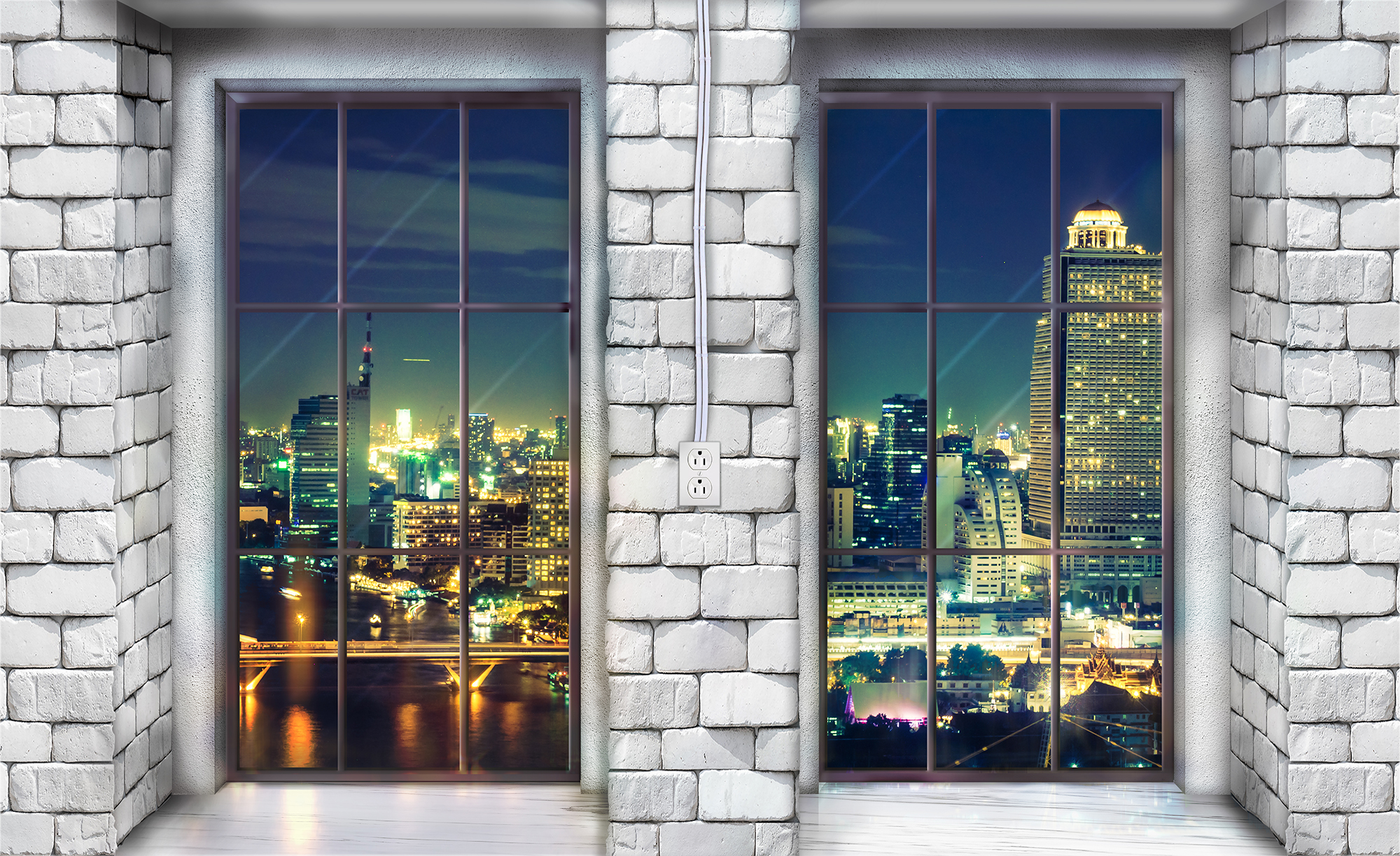 

Фотообои бумажные DecoArt Вид из окон на ночной город 368 x 254 см 4 сегмента (12983 - P8)