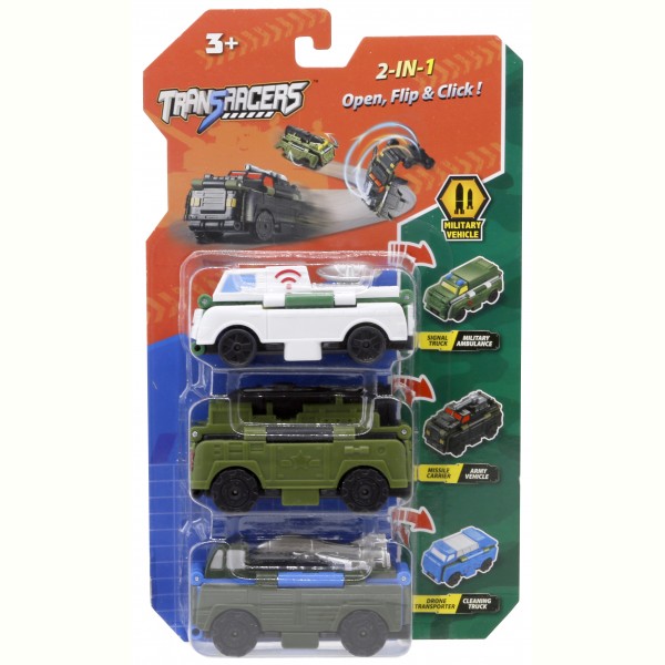 

Машинки 2-в-1 Военный транспорт (3 элемента) TransRacers