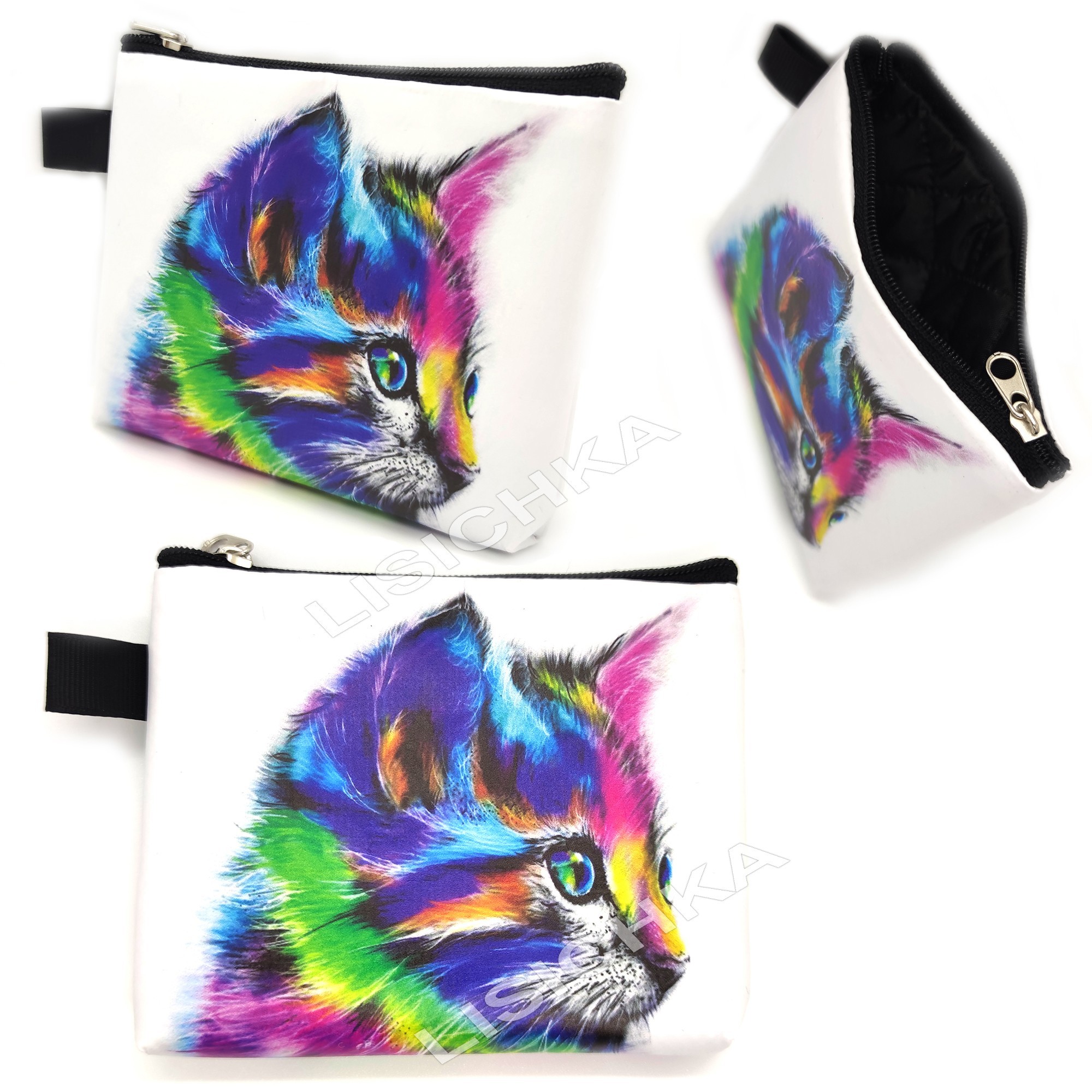 

Кошелек Foxstyle прямоугольный на змейке, Радужный котенок