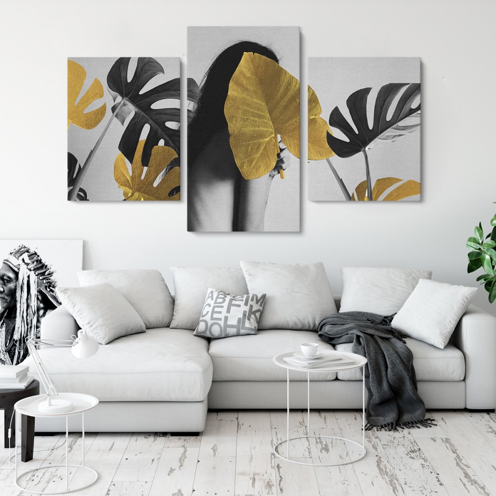 

Модульная картина из трех частей Девушка с листьями 96x60 см
